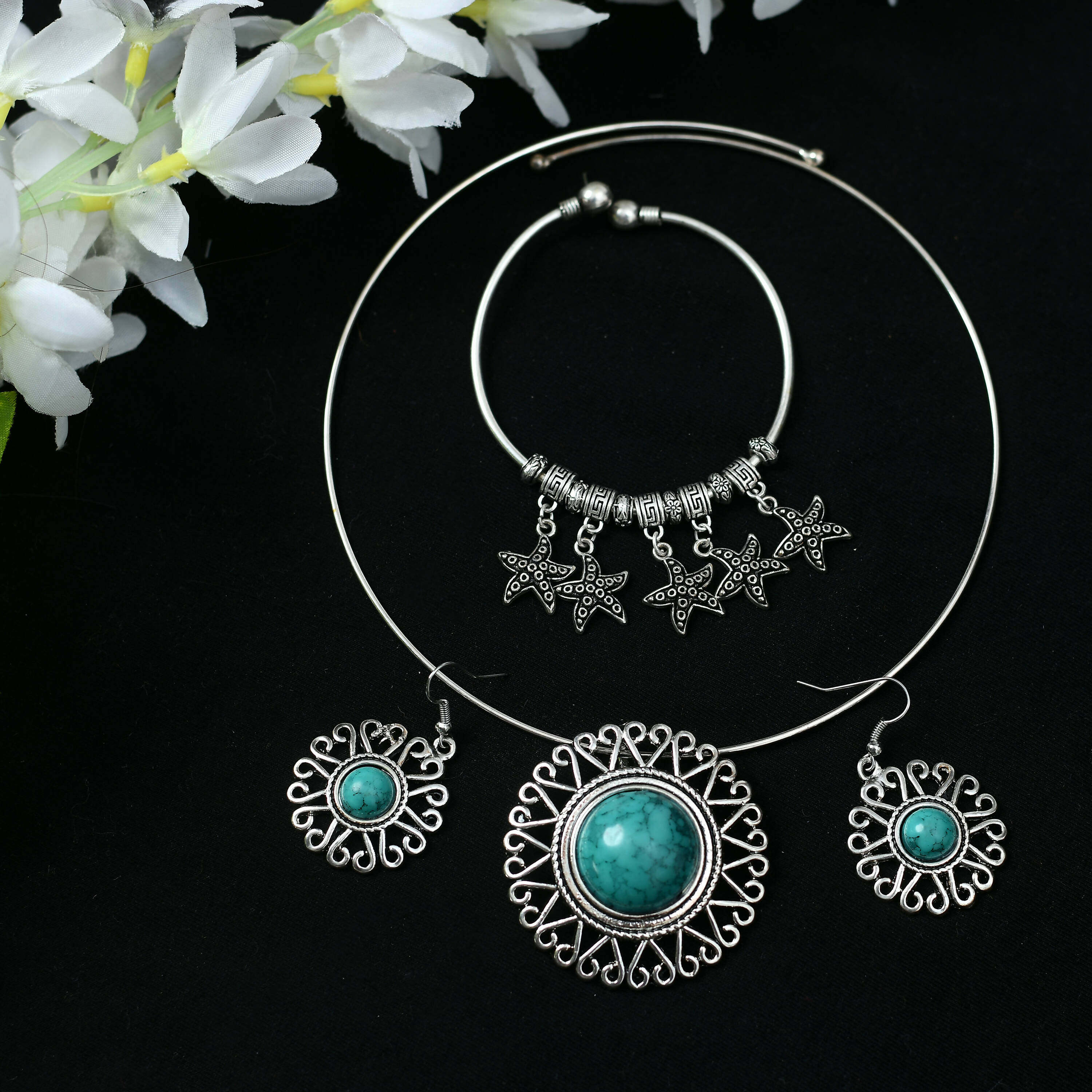 Mominos Fashion Johar Kamal Oxidised Silver-Plated Stone Work Necklace Handicraft - Distacart