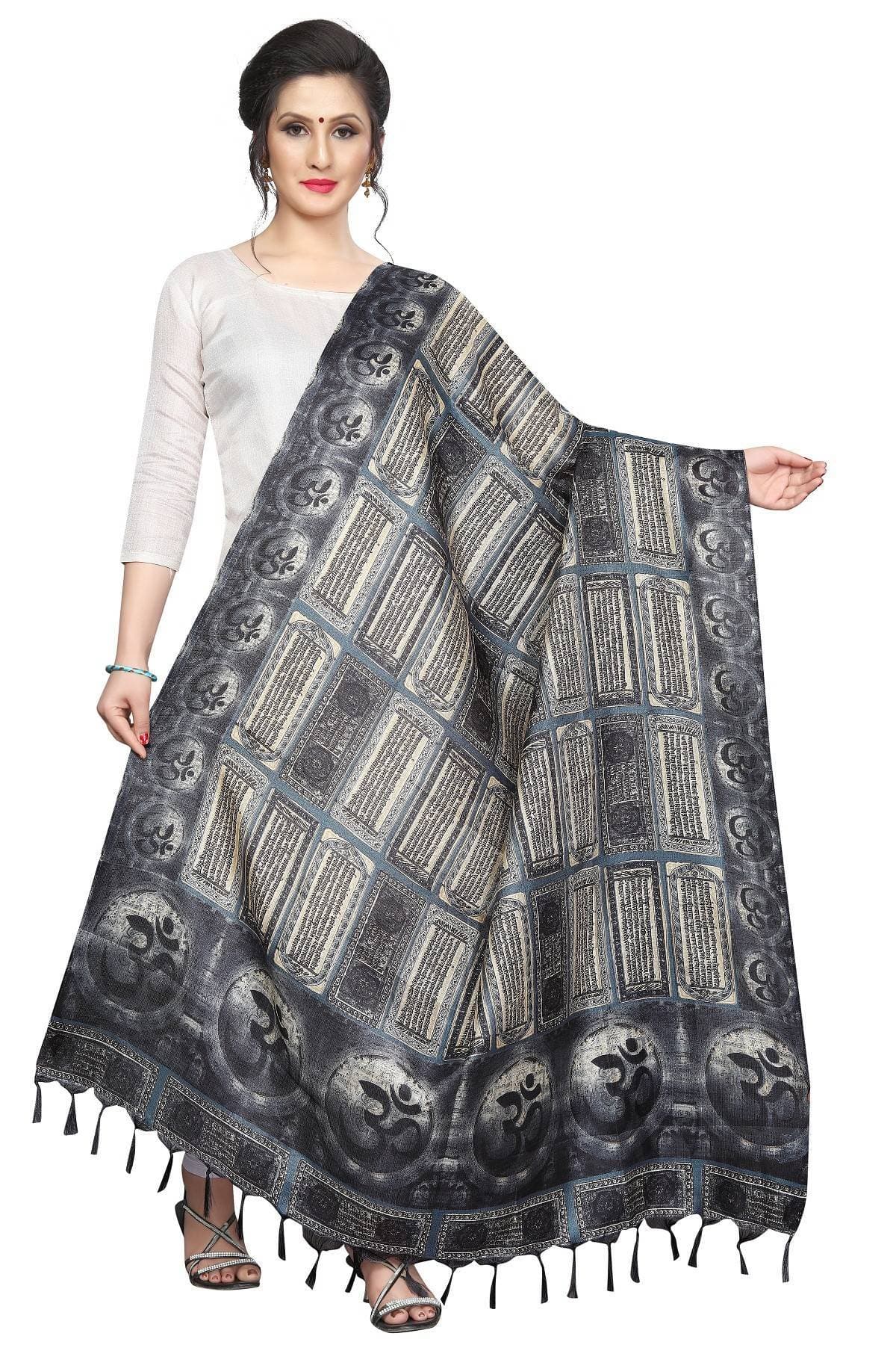 Vamika Trending Navy Printed Khadi Bhagalpuri Dupatta