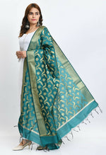 Thumbnail for Mominos Fashion Moeza Women's Banarsi Silk Floral Woven Design Rama Green Dupatta - Distacart