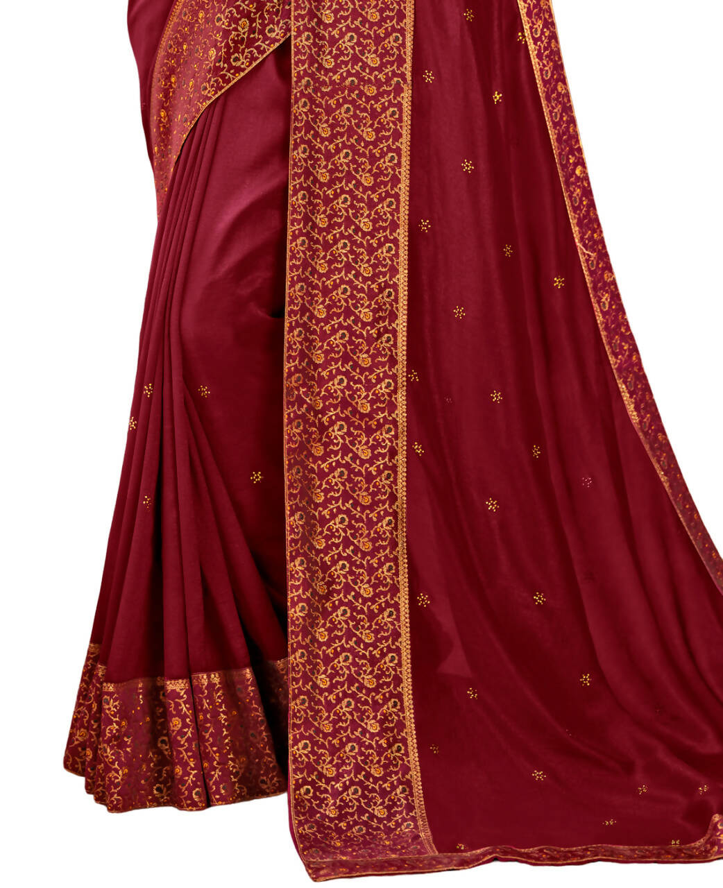 Maroon Vichitra Stone Work Saree With Unstitched Blouse Piece - Rosy - Distacart