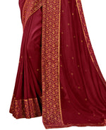 Thumbnail for Maroon Vichitra Stone Work Saree With Unstitched Blouse Piece - Rosy - Distacart