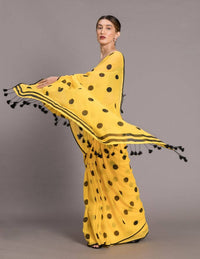 Thumbnail for Suta Yellow and Black Polka Printed Pure Cotton Saree - Distacart