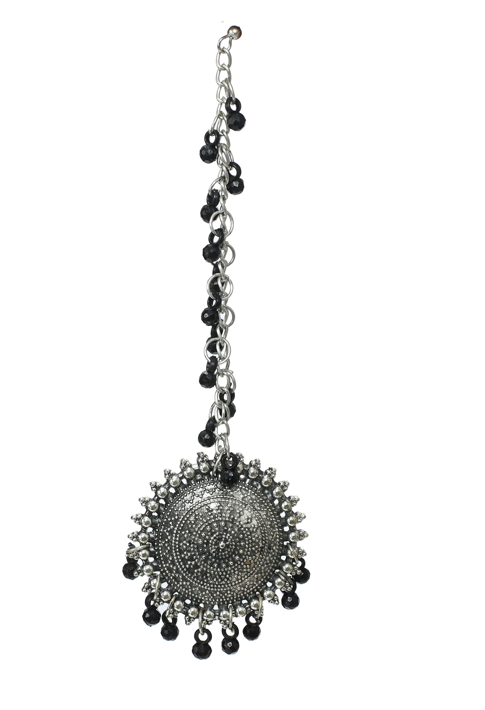 Mominos Fashion Johar Kamal Bahubali Black Beads Earrings With Tikka - Distacart