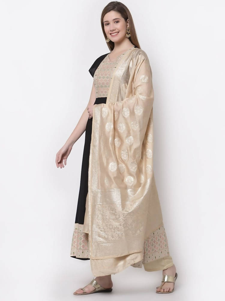 Myshka Black Color Rayon Embroidered Anarkali Kurta With Dupatta