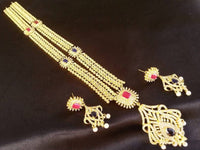 Thumbnail for Blue & Pink AD Bridal Long Necklace Set