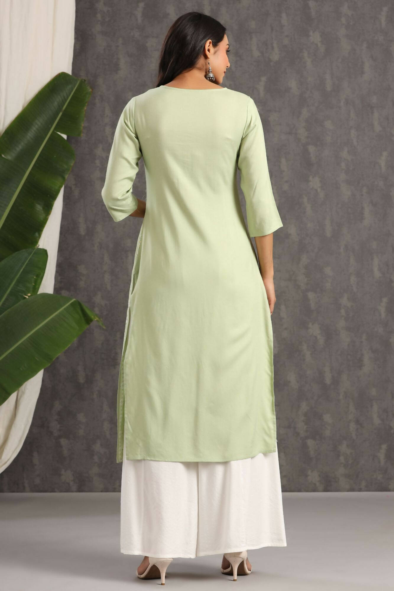 Juniper Women Lightolive Rayon Embroidered Straight Kurta - Distacart