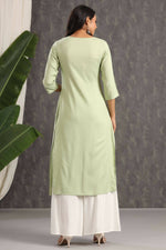 Thumbnail for Juniper Women Lightolive Rayon Embroidered Straight Kurta - Distacart