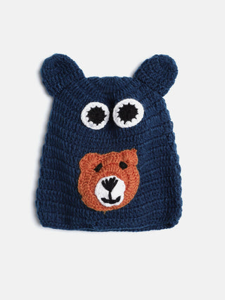 Chutput Kids Woollen Hand Knitted Bear Detail Cap - Blue - Distacart
