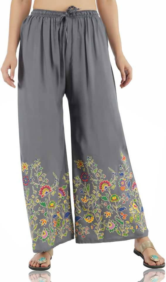 Mominos Fashion Grey Floral Design Palazzo