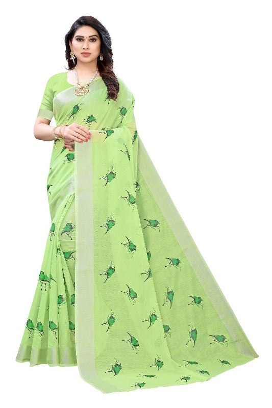 Parrot Green Chanderi Designer Saree (SERIN PARROT GREEN