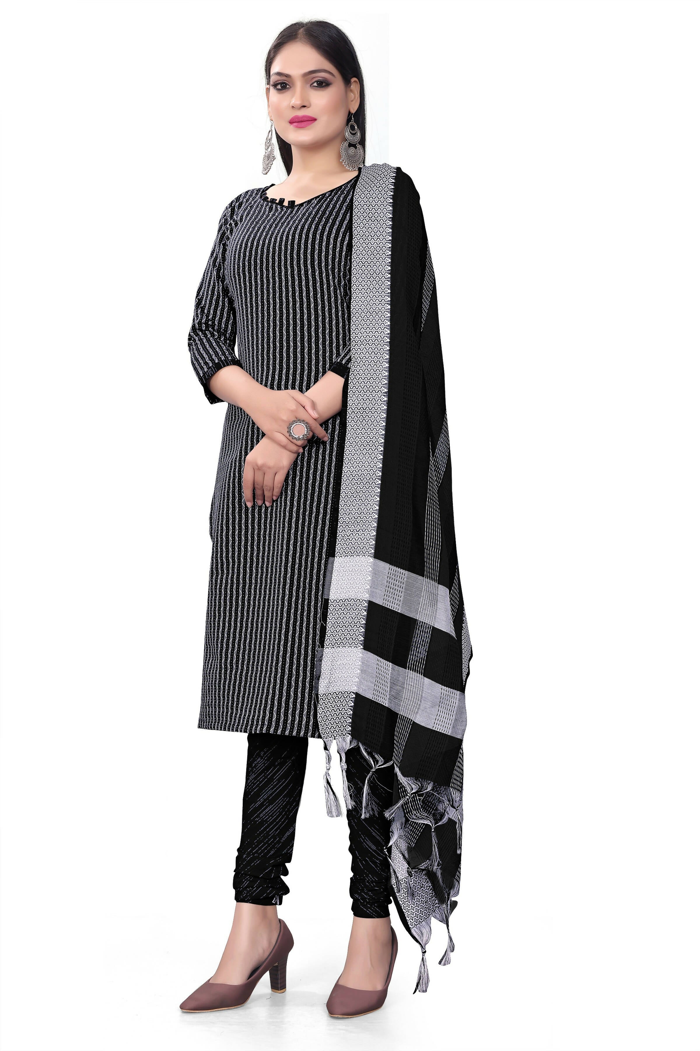 Black Cotton Jacquard Woven Unstitched Dress Material - Amara - Distacart
