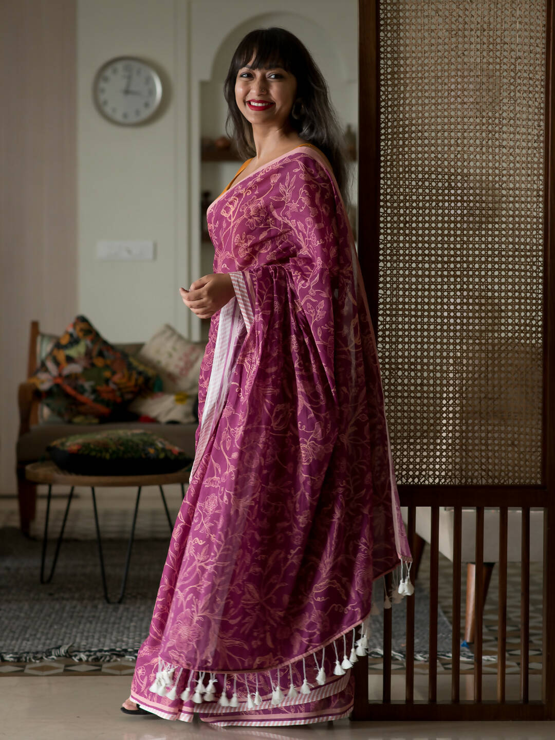 Suta Magenta Floral Pure Cotton Saree - Distacart