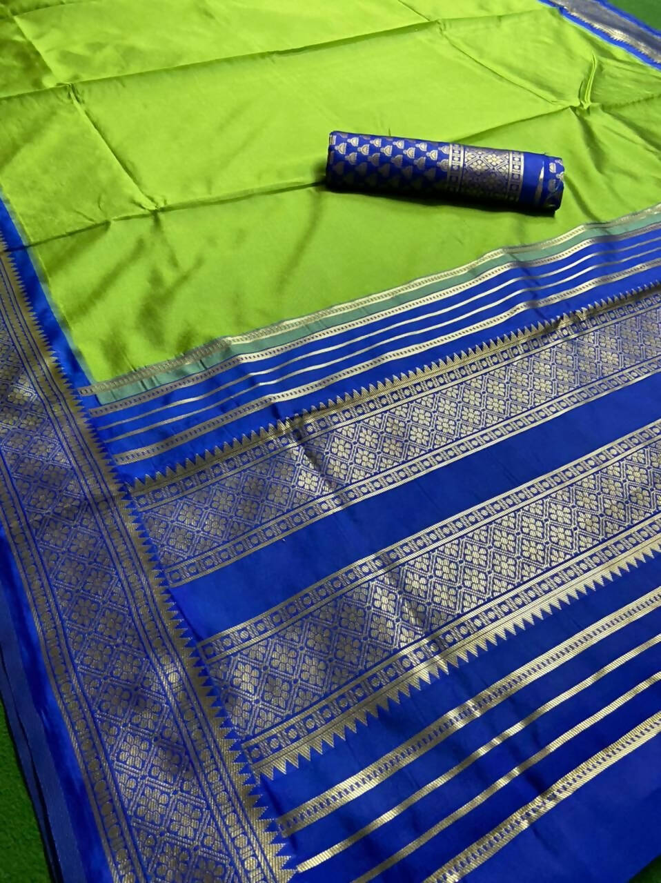 DEIANA'S Beautiful Golden Jari with New Design Soft Lichi Silk Saree - Mehndi - Distacart