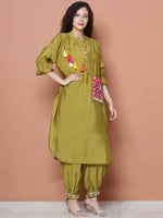 Thumbnail for Women Republic Green Art Silk Embroidered Kurta with Afghani Salwar - Distacart