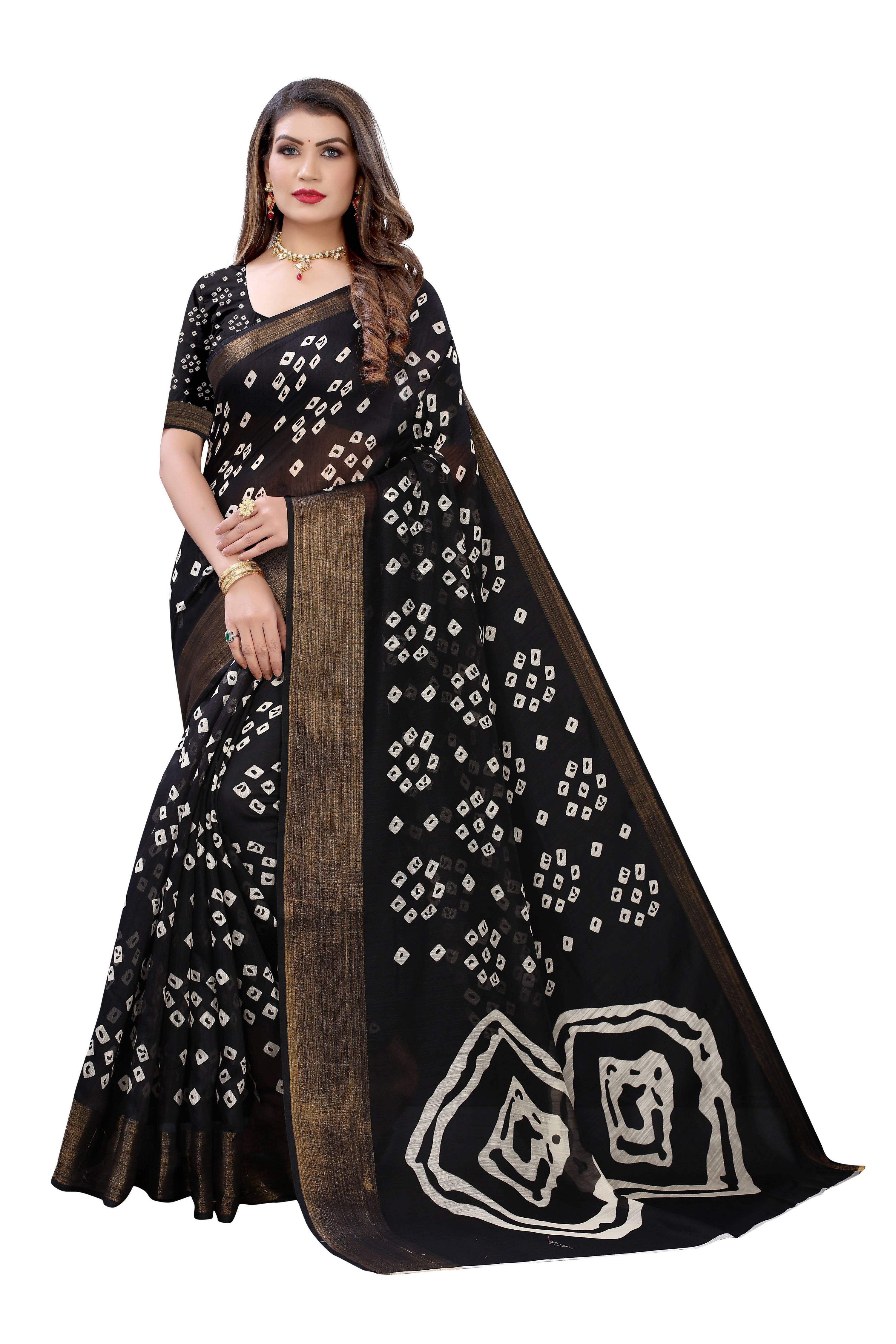 Vamika Black Linen Jari Border Saree (RADHIKA BLACK) - Distacart