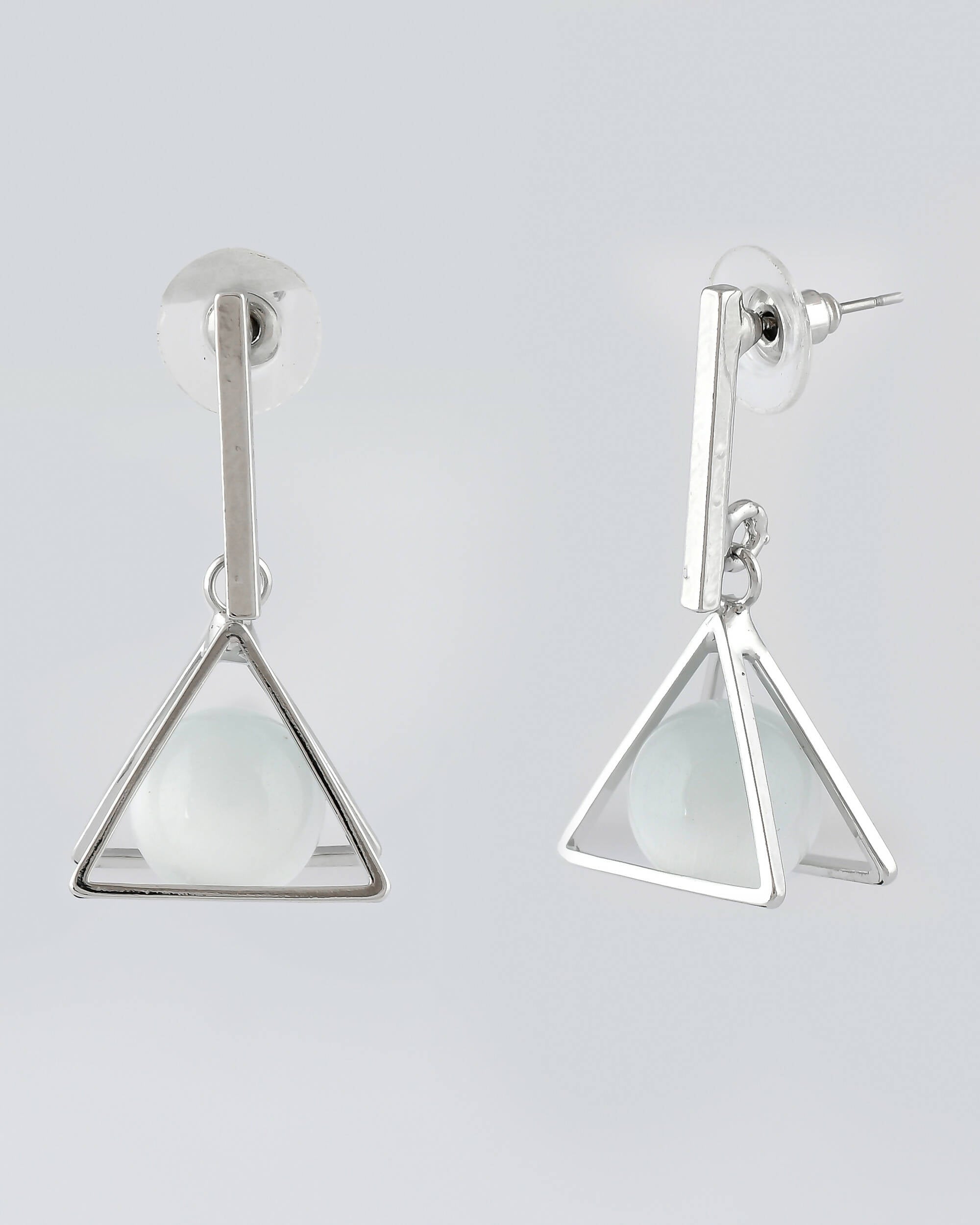 VOJ Women Sliver Triangle with Pearl Stainless Steel Stud Earrings - Distacart