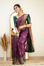 Thumbnail for DEIANA'S Beautiful Golden Jari with New Design Soft Lichi Silk Saree - Purple - Distacart