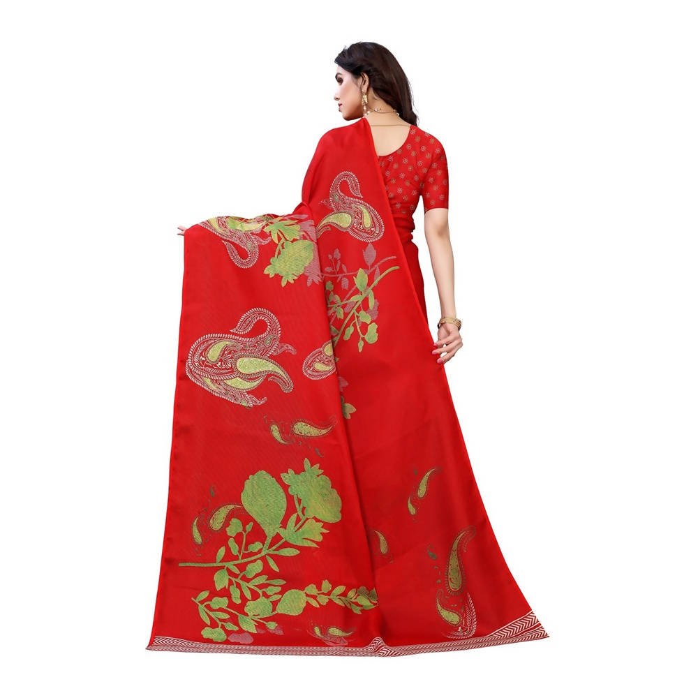 Printed Jute Silk Red Saree