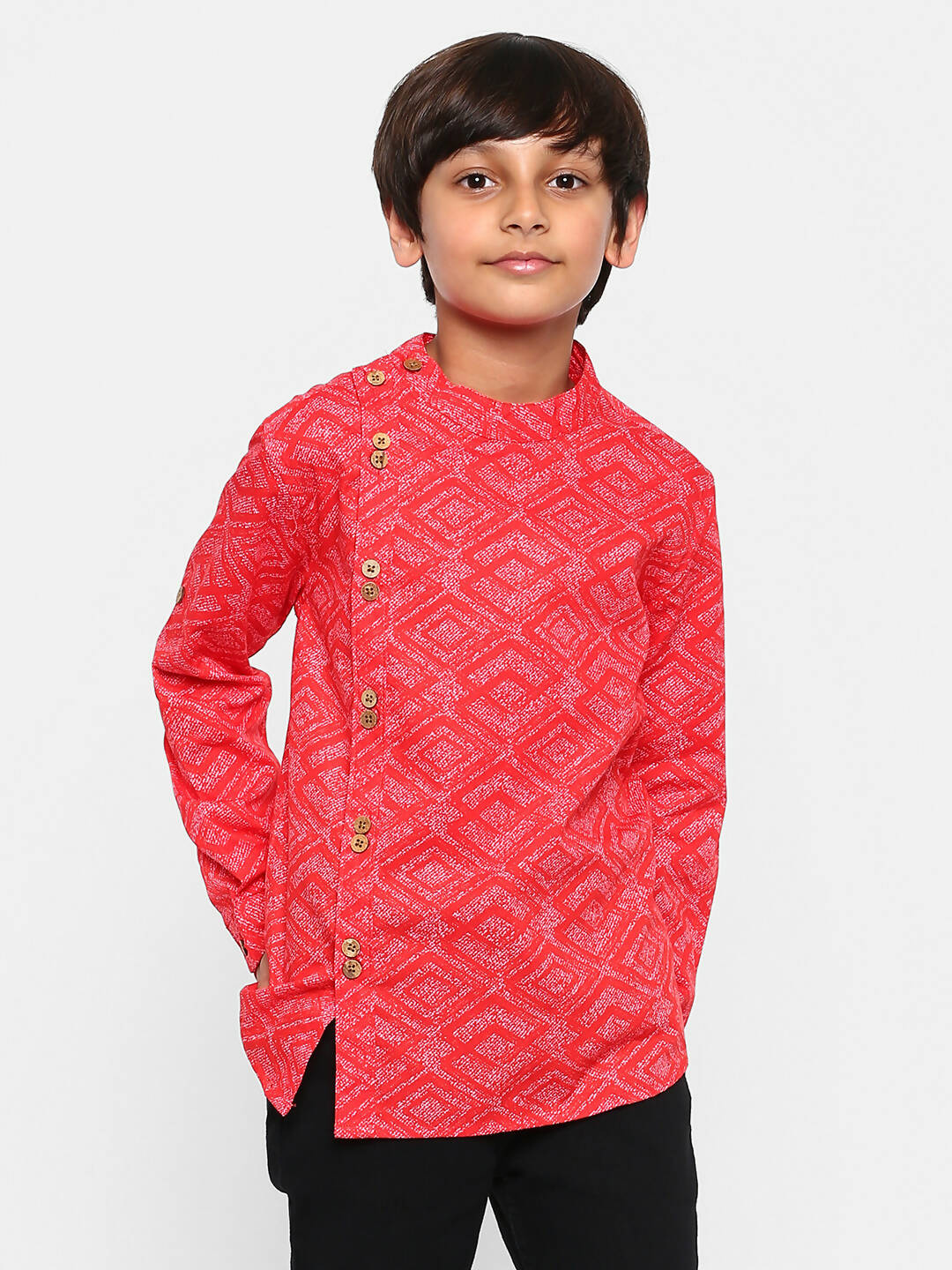 Manet Ethnic Full Sleeves Printed Shirt - Red - Distacart