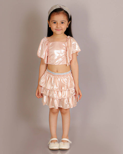 Lil Drama Girls Party Top With Skirt - Peach - Distacart