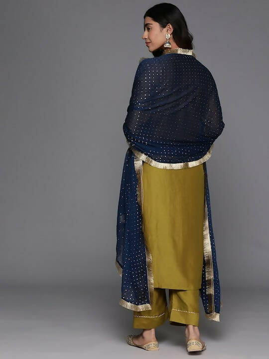 Varanga Ethnic Motifs Zari Embroidered Regular Kurta with Trousers & Dupatta - Distacart