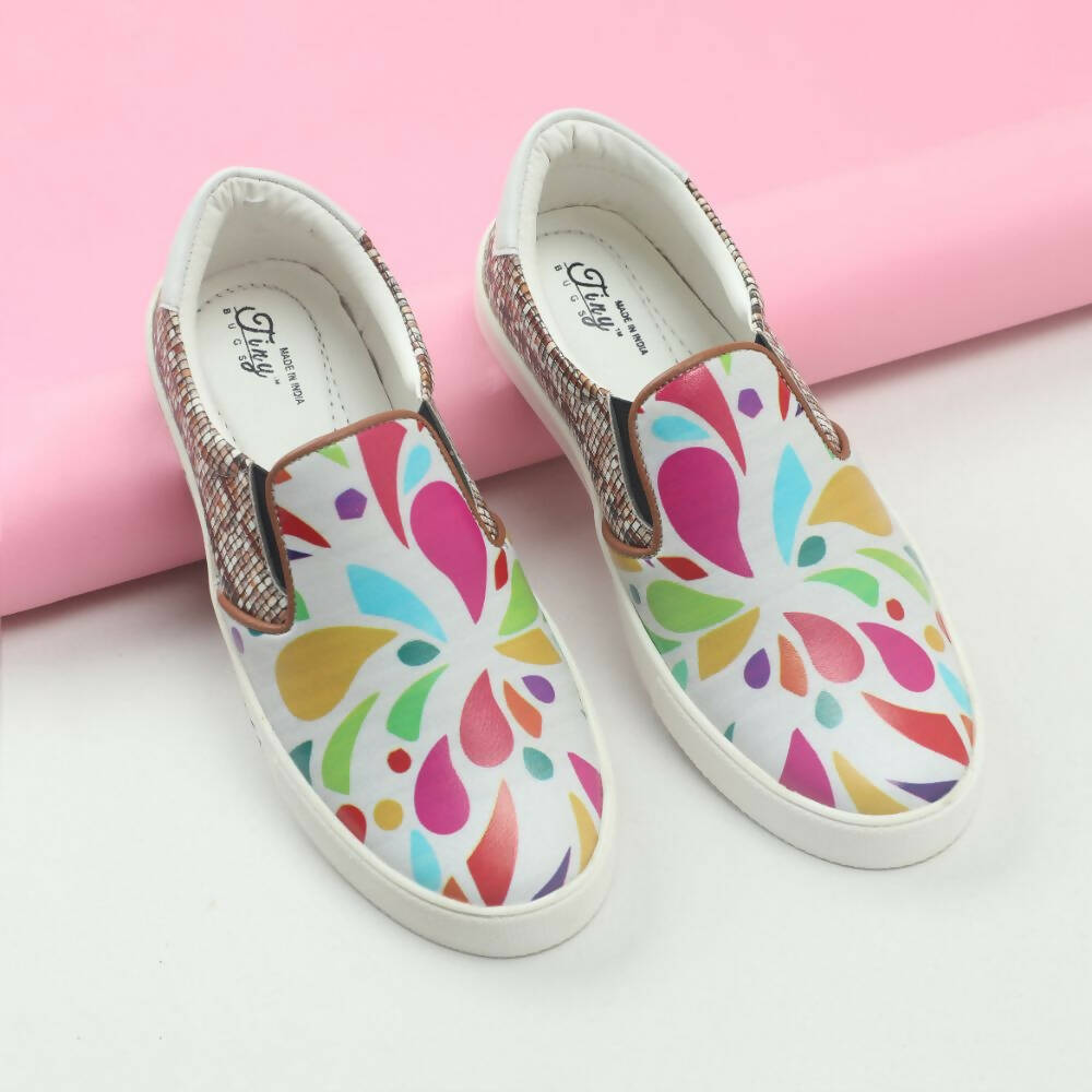 Tiny Bugs Girls Multi Printed Slip Ons Sneakers - White - Distacart