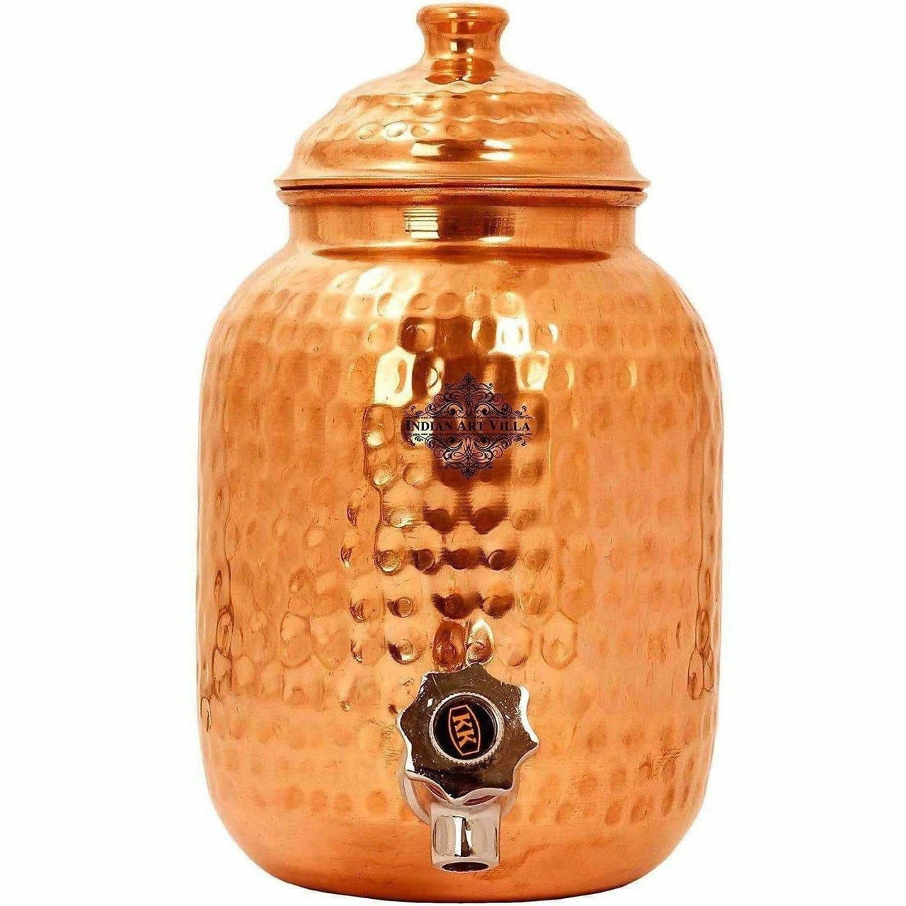 Indian Art Villa Hammered Copper Water Dispenser Container Pot Matka