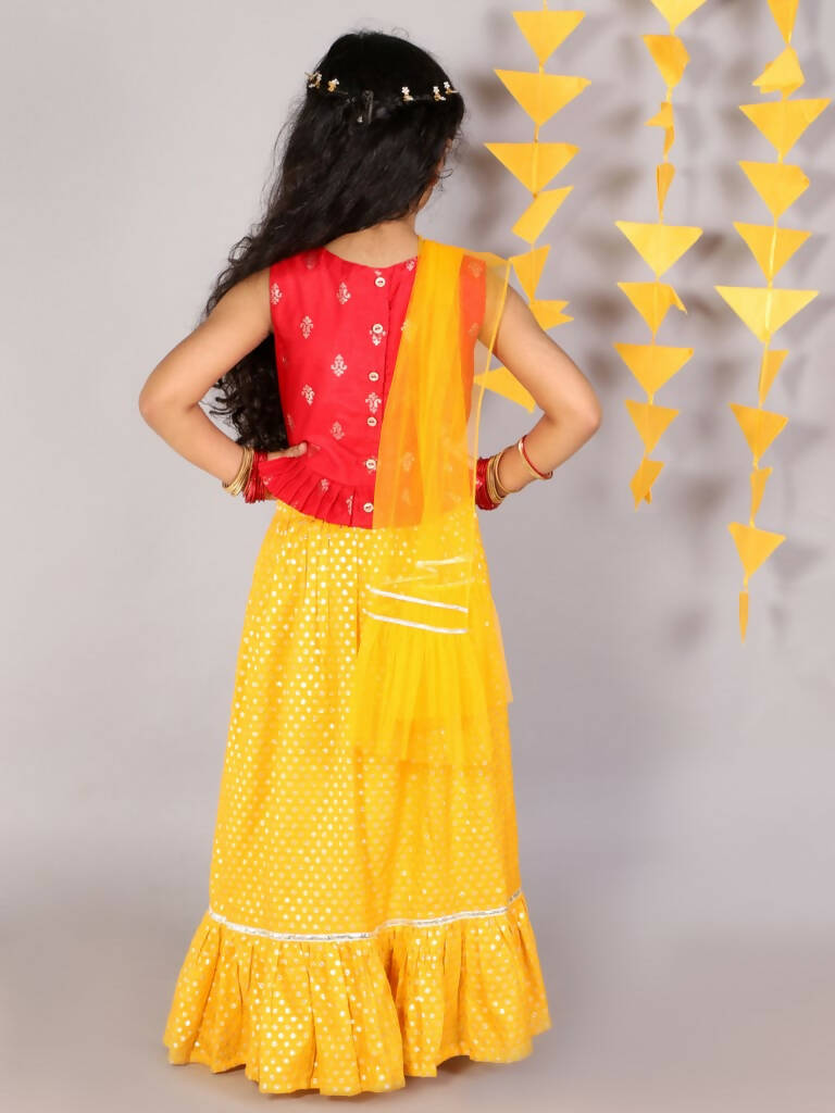 Lil Drama Girls Ghaghra Choli With Dupatta Set - Red - Distacart