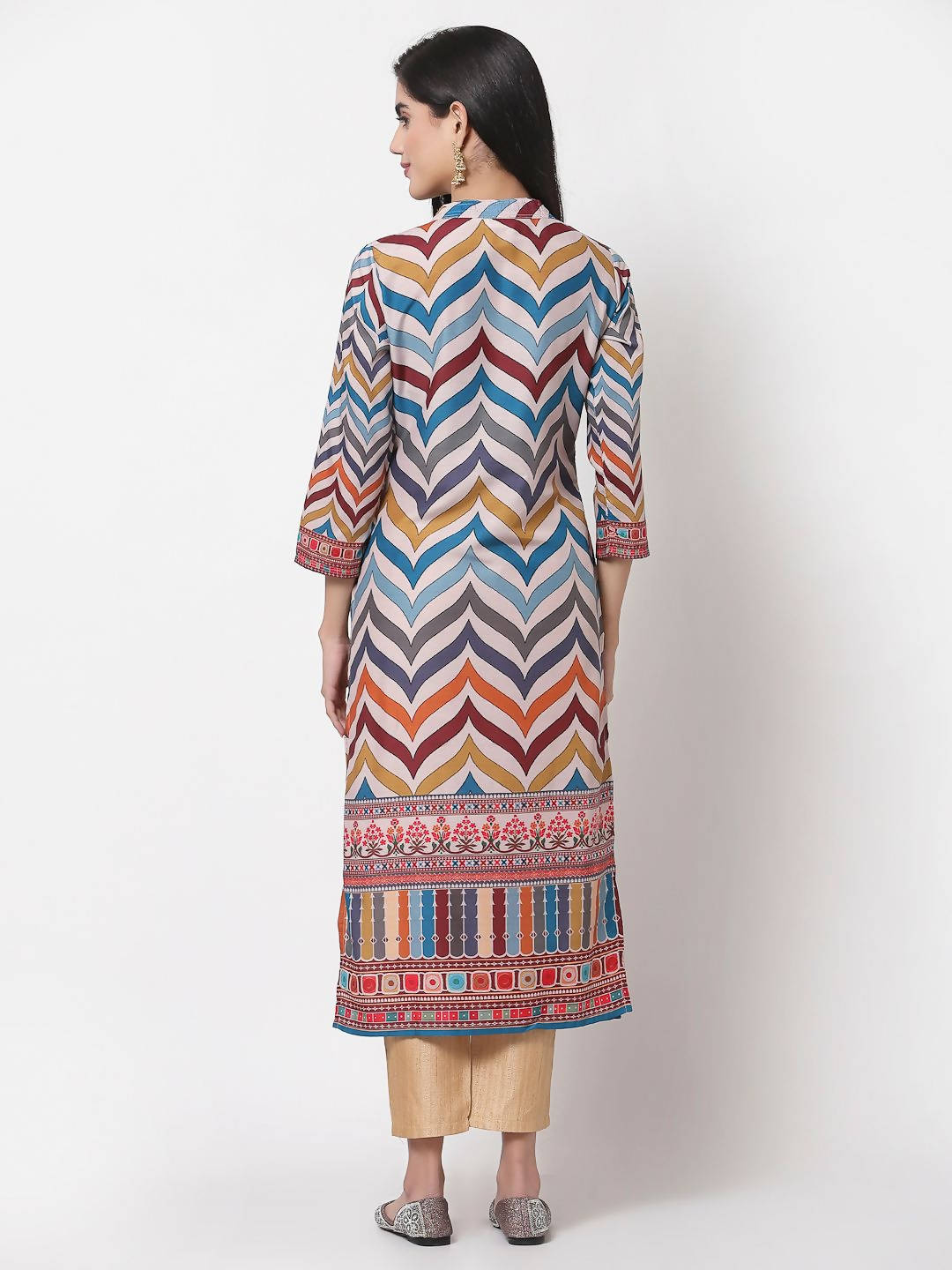 Myshka Multi Silk Printed 3/4 Sleeve Round Neck Casual Kurta