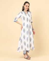 Thumbnail for Varanga Women White Viscose Rayon Printed Regular Kurta With Trousers & Dupatta - Distacart