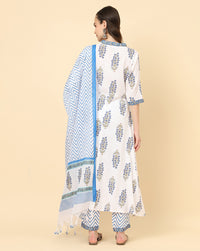 Thumbnail for Varanga Women White Viscose Rayon Printed Regular Kurta With Trousers & Dupatta - Distacart