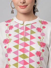 Thumbnail for NOZ2TOZ Women's Pink Triangle And Flower Printed Kurta Palazzo Set - Distacart