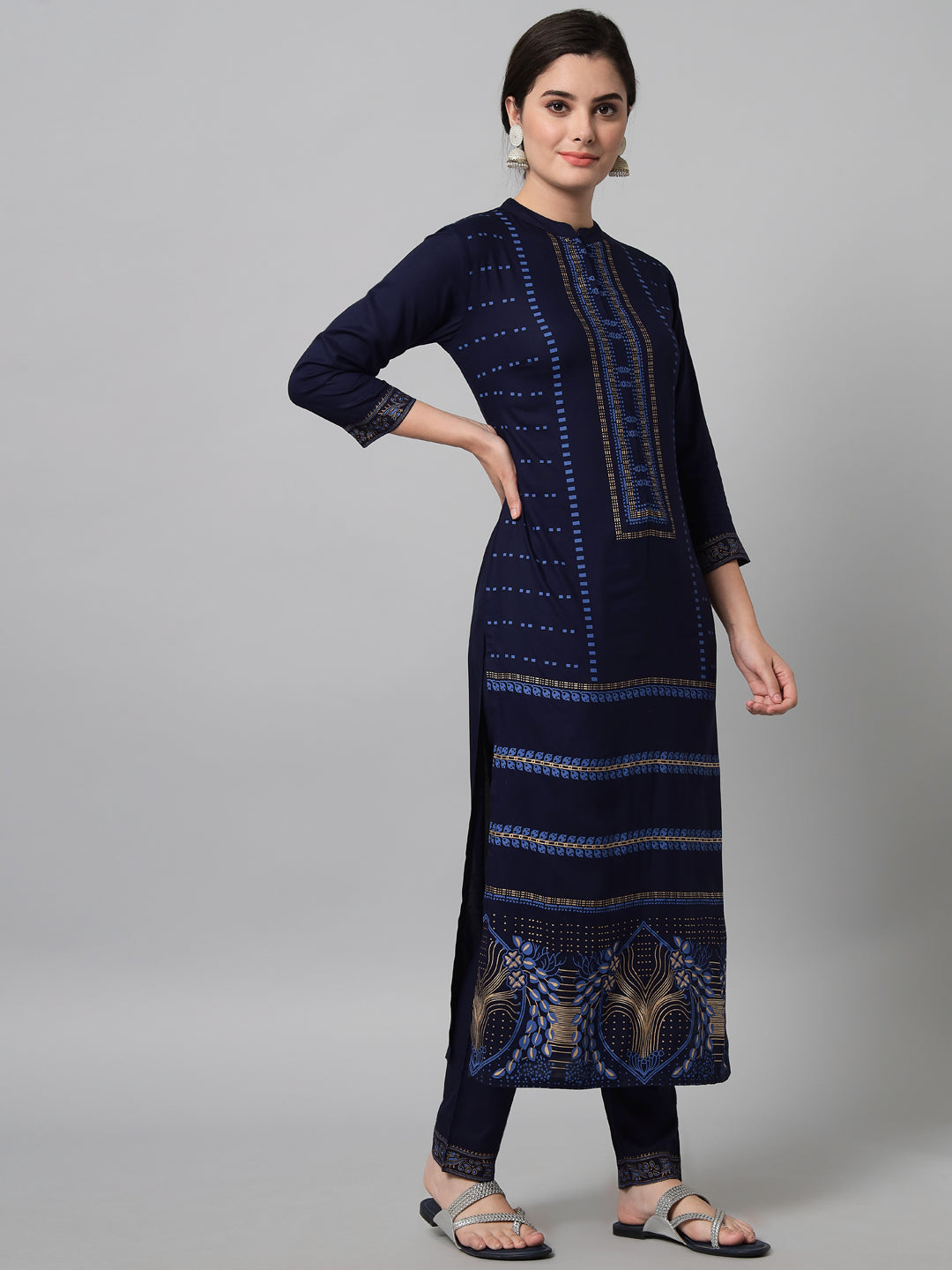 Buy Blue and Yellow Printed and Gota Embroidered Cotton Kurta and Pants Set  of 2 Online at Jayporecom