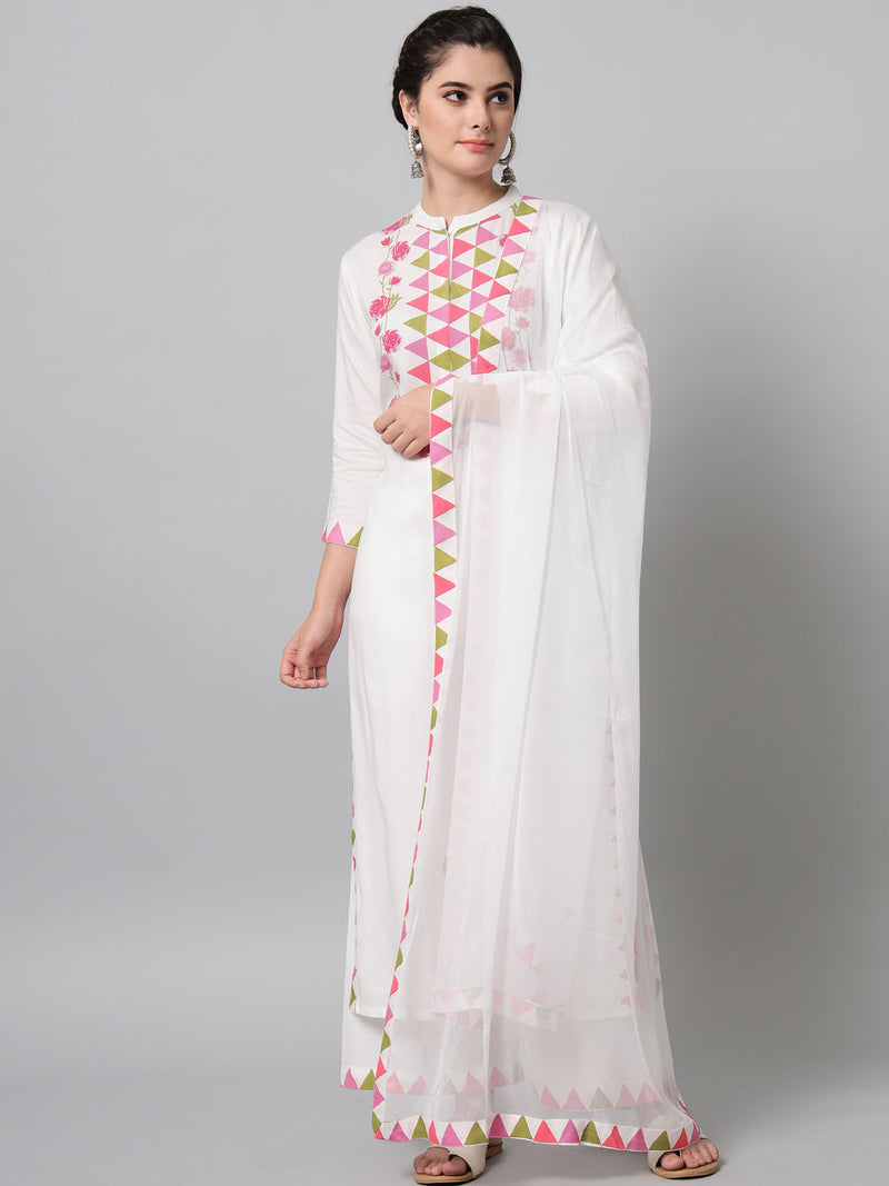 Indian Clothing Women&#39;s Pink Triangle And Flower Printed Kurta Palazzo Set - NOZ2TOZ 