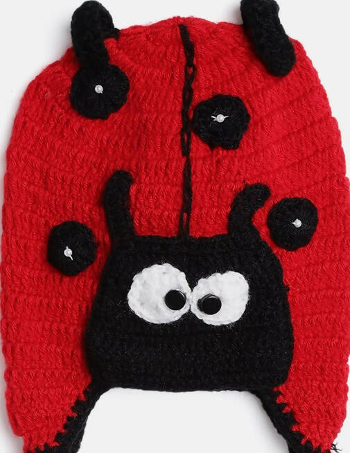 Chutput Kids Woollen Hand Knitted Bug Detail Cap - Red - Distacart