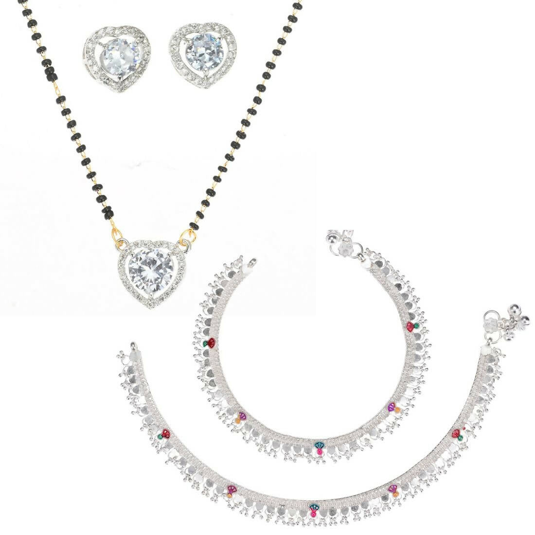 AanyaCentric Gold-plated Mangalsutra Pendant Earring Set & Silver Plated Anklet - Distacart