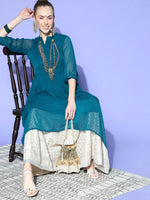 Thumbnail for Janasya Teal Woven Design Dobby Weave Kurta - Distacart