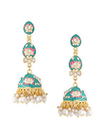 Thumbnail for NVR Women Gold Plated Blue Kundan Jhumkas Earrings - Distacart