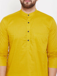 Thumbnail for Even Apparels Pure Cotton Yellow Men's Kurta With Band Collar - Distacart