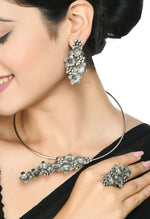 Thumbnail for Mominos Fashion Johar Kamal Oxidised Silver-Plated Hasli Design Necklace Choker Set For Women - Distacart