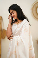 Thumbnail for DEIANA'S Beautiful Golden Jari with New Design Soft Lichi Silk Saree - White - Distacart