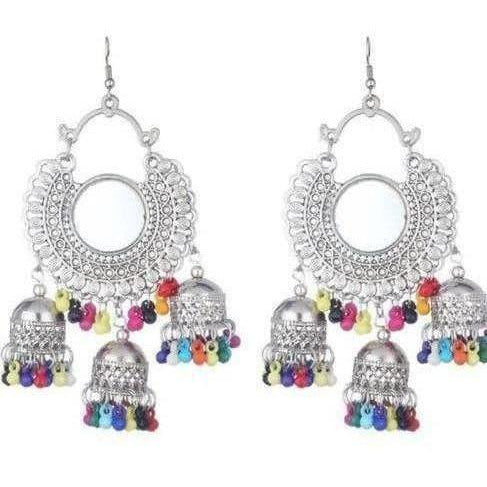 Half Moon Design Mirror Kashmiri Jhumka Earrings