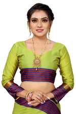 Thumbnail for Vamika Ethnic Fire Parrot Green Cotton Silk Saree - Distacart