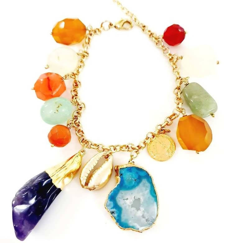 Bling Accessories Natural Stone Multi Charm Bracelet