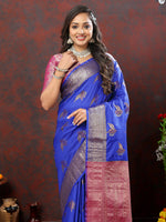 Thumbnail for Lorenvalley Fashion Blue Soft Silk Woven Design Zari Weaving Saree - Distacart