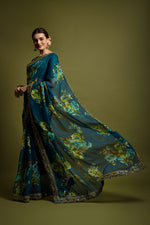 Thumbnail for Malishka Women's Rama Georgette Chiffon Floral Print & Embroidery Saree With Blouse Piece - Distacart