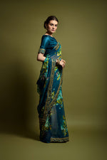 Thumbnail for Malishka Women's Rama Georgette Chiffon Floral Print & Embroidery Saree With Blouse Piece - Distacart