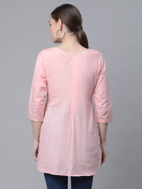 Thumbnail for Ahalyaa Women Baby Pink Beautiful Pure Cotton Printed Tunic - Distacart