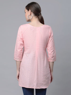 Ahalyaa Women Baby Pink Beautiful Pure Cotton Printed Tunic - Distacart