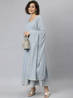 Thumbnail for Janasya Grey Flared Sleeves Gotta Patti Georgette Anarkali Kurta - Distacart